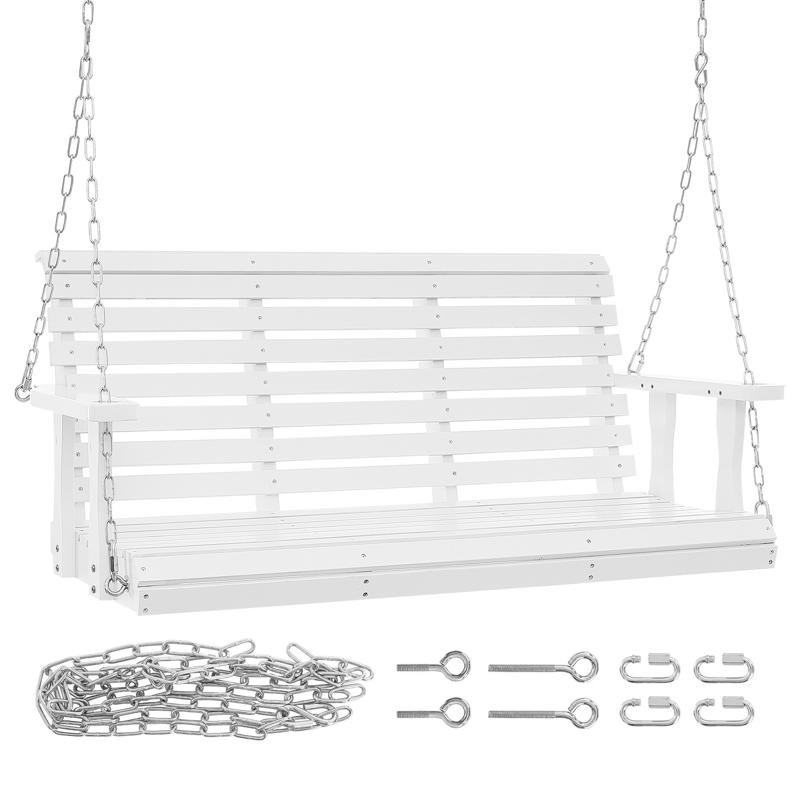 Wooden Porch Swing 4.5 Ft, Patio Bench Swing For Courtyard & Garden, Upgraded 880 Lbs Strong Load Capacity, Heavy Duty Swing Chair Bench With Hanging Chains For Outdoors, White_voghion.com